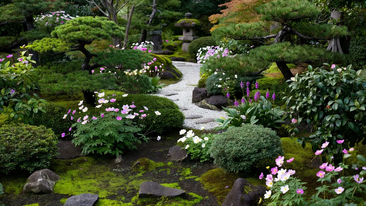 四季の植栽が彩る住宅庭園