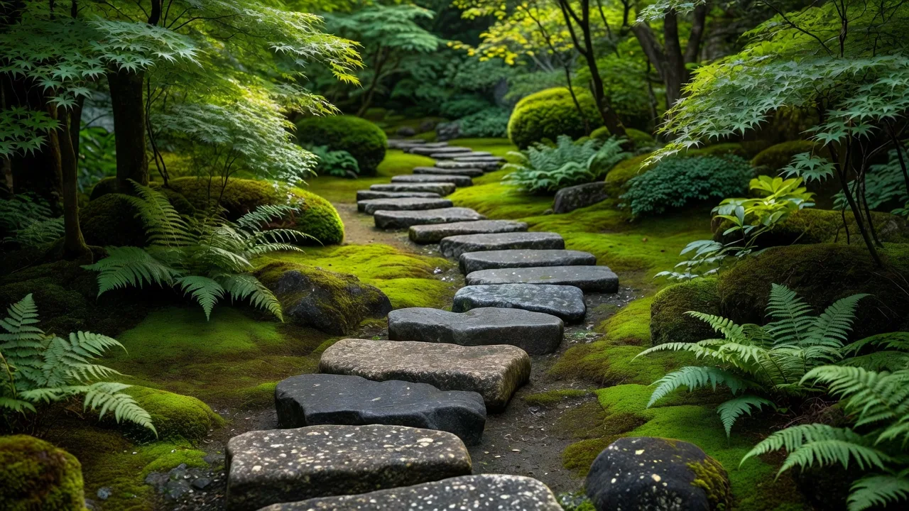 苔庭の飛び石通路